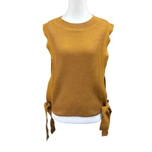 dRA Ribbed Knit Sleeveless Side Tie Sweater Vest Sz S Mustard